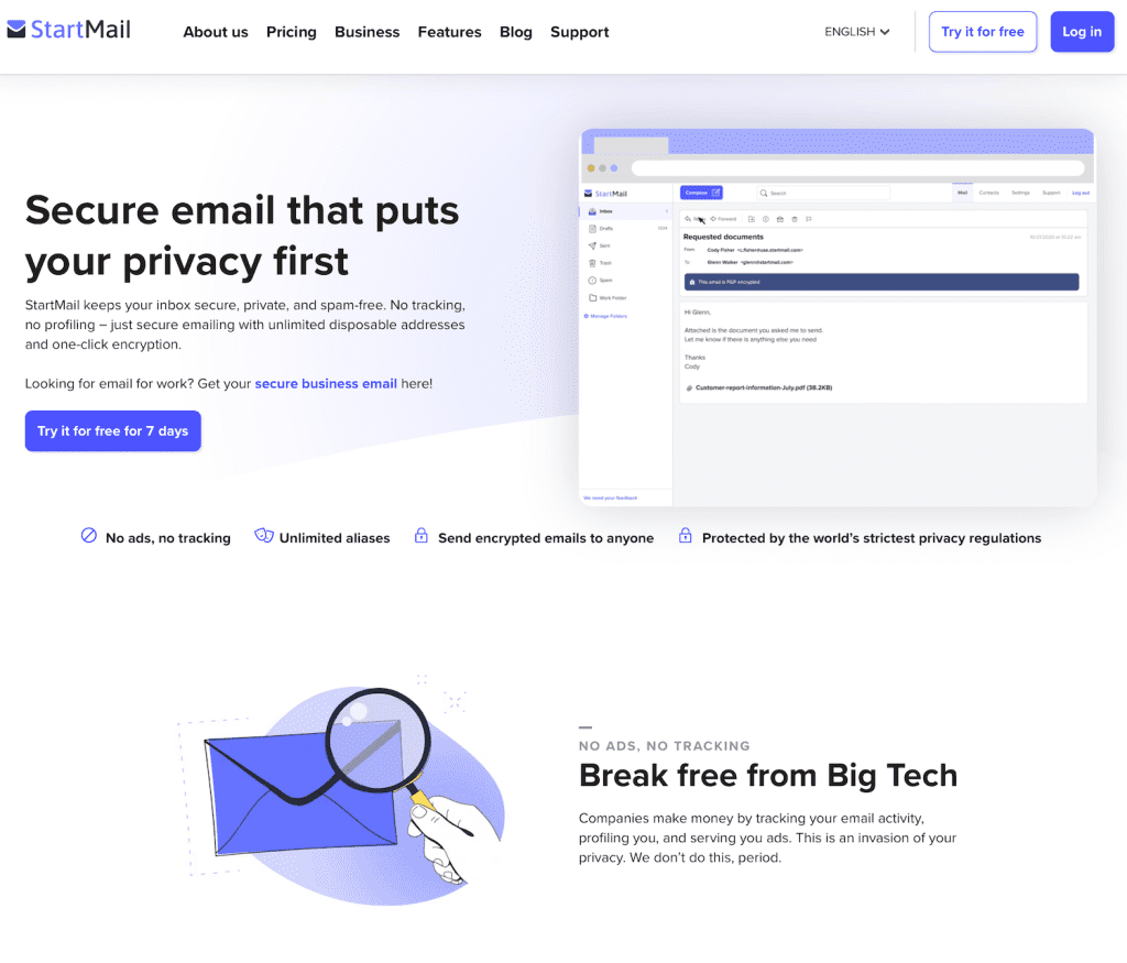 Startmail screenshot